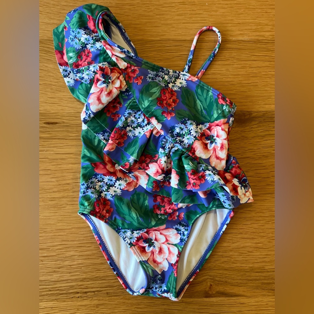 Floral Ruffle Shoulder Swimsuit